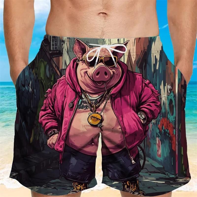 Cute Pig Graphic Beach Shorts For Men Kids 3d Printing Animal Swimming Trunks Cool Summer Hawaiian Loose Quick Dry Board Shorts