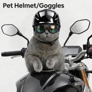 Sleek Pet Motorcycle Helmet and Goggles Set - Impact-Resistant Dog Riding Helmet, UV400 Windproof Eye Protection Puppy Goggles, Adjustable Safe Outdoor Pet Riding Accessories