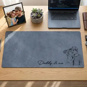 Personalized Dad We Love You Custom Photo Desk Mat, Father's Day Gift For Husband, Daddy & Kid Picture Desk Pad Mouse Mat