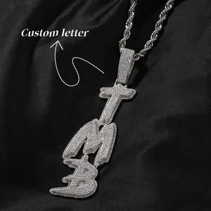 Custom Personality Vertical Version Letters Name Pendants Necklace for Men Hip Hop CZ Stone Bling Iced Out Rapper Jewelry