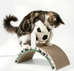 SummerVibes petlovers Interactive Soccer Cat Scratcher - Arch Bridge with Spinning Ball - Sturdy Wood Bracket & Hard Corrugated Material cool cat stuff cat stuff for indoor cat furniture