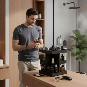 New rotatable wooden perfume rack with a solid wood desktop for storing skin care products features a three-layer design making it convenient for access and multi-functional use It is suitable for both men and women as a gift