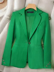 Women's Solid Color Single Button Blazer, Elegant Long Sleeve Lapel Outerwear for Work Office Business, Ladies Clothes for All Seasons, Suits, Womenswear