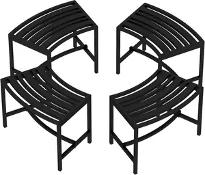 Metal Outdoor Curved Fire Pit Bench Set of 4, Fire Pit Seating Waterproof, Steel Backless Outside Tree Bench for Garden,Patio,Porch,Backyard,Heavy Duty Plant Holder, Style 3, Black