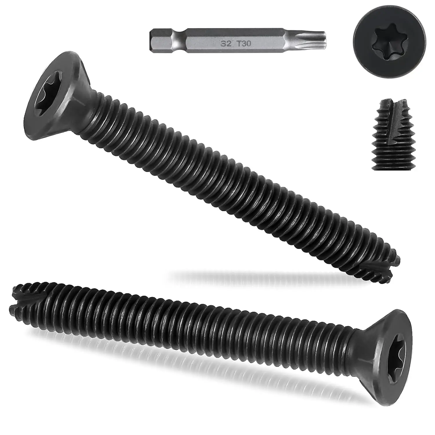 T-30 Star Drive Hardened Steel Self-Drilling Thread-Cutting Screws, 5/16-18 x 2.5 in Flat Head, Corrosion-Resistant, High-Strength & Durable, for Wood, Metal, Furniture, Trailers - 100 Pack with 1 Drill Bit