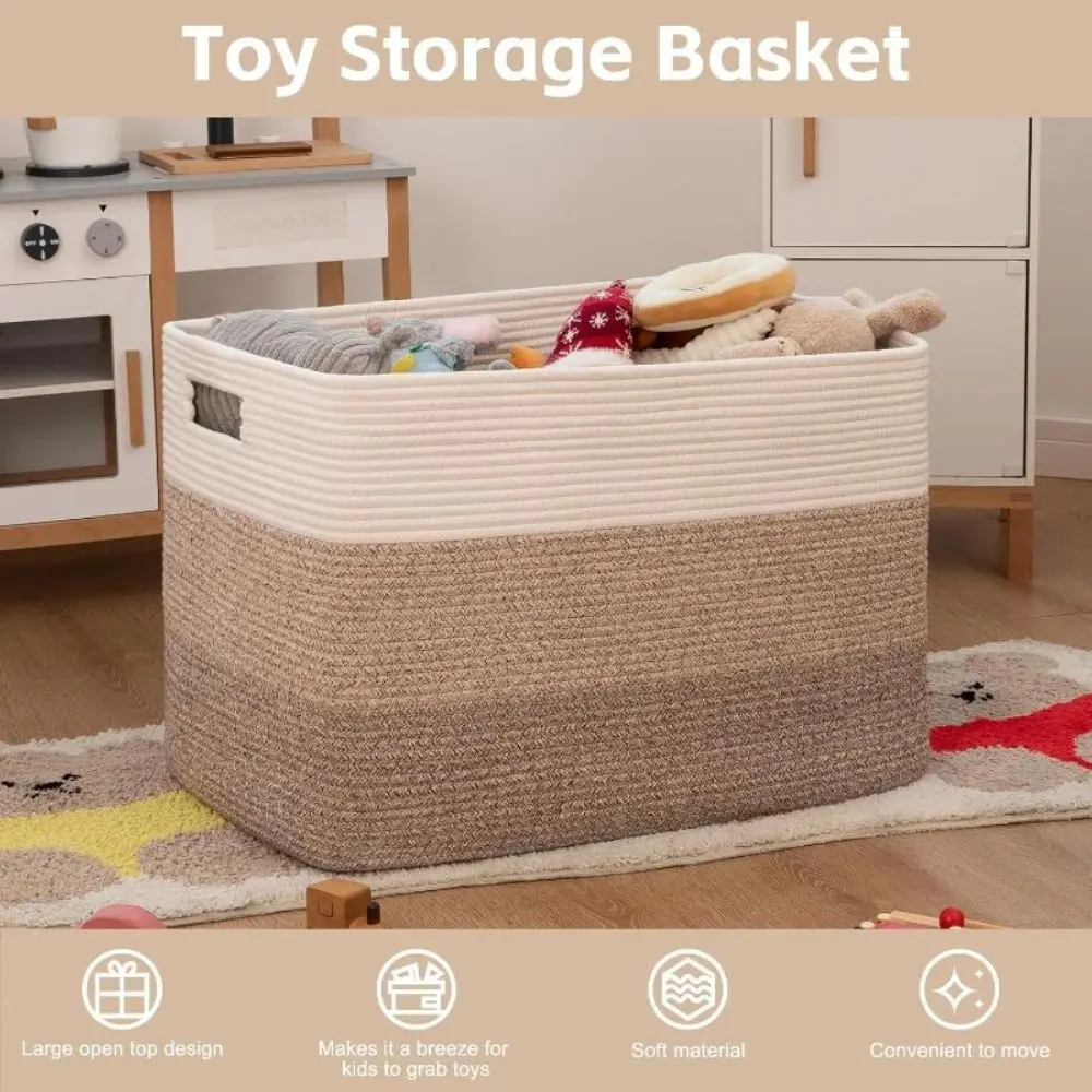 Large Blanket Basket – Foldable Woven Cotton Rope Storage Bin with Handles,Rectangle Organizer for Living Room, Baby Laundry & Home Decor,Christmas Ready Mother's Day gift