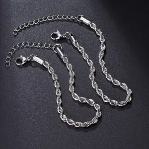 3mm Stainless Steel Twisted Chain Bracelet, Fashion Classic Party Accessories For Men And Women Holiday Gift