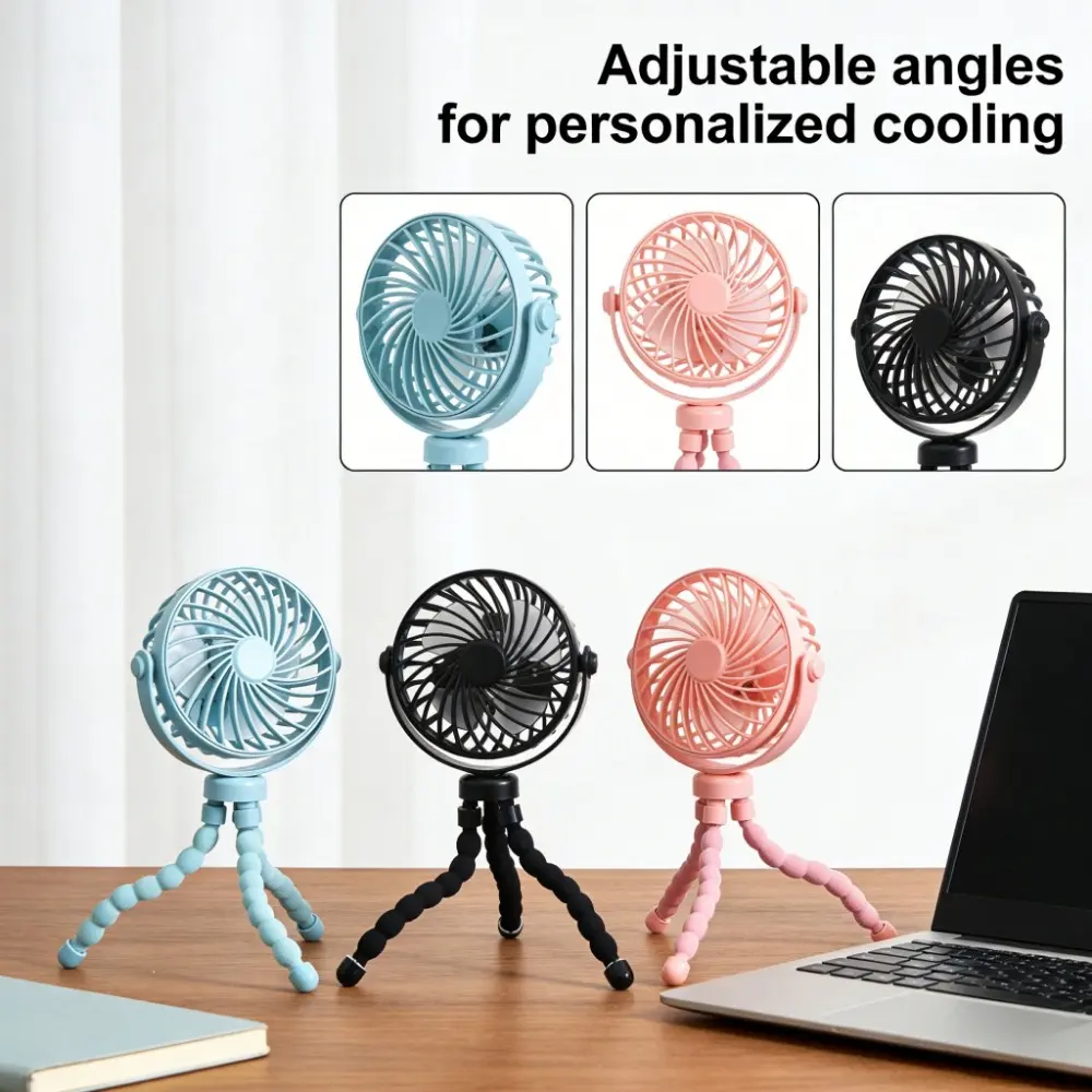 1pc Flexible Octopus Tripod Cooling Fan, USB Rechargeable Portable Mini Fan, 360° Rotatable & Wrappable Fan for Bicycle, Cart, Camping, Gym & Desktop