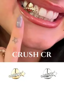 CRUSH CR Y2K Star Trail Grillz, Gold/Silver Plated CZ Tooth Cap, Perfect for Baddie OOTDs, TikTok Fits, Night Outs and Alt Streetwear Aesthetic
