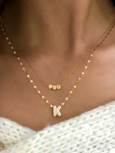 Women's Elegant Zirconia Bubble Letter Bead Necklace Set, Stainless Steel Multi-Layer Chain Jewelry for All Seasons