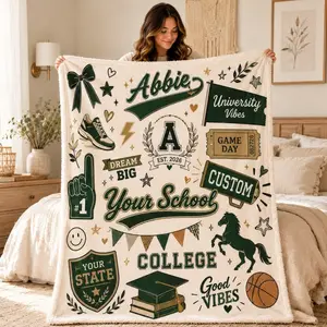 Personalized College Blanket, Custom School Spirit Throw, University Sherpa Blanket, Graduation Gift For Students