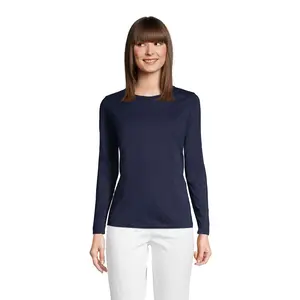 Lands' End Women's Relaxed Supima Cotton Long Sleeve Crew Neck T-Shirt - Medium - Radiant Navy