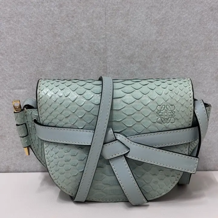 Pre-owned Loewe leather Crossbody Bags Mini Blue Python Saddle Crossbody 23072623