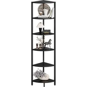6 Tier Corner Shelf 63.1" Tall Corner Shelves stand Ladder shelf metal Standing Bookshelf Organizer Display Rack Bookcase Plant Stand Industrial for Living Room Bedroom Black Wood grain CS-001B3