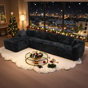 【Memorial Day Gift】NMXVXMN  Oversized 132" L Shape Cloud Couch Plus Sectional Sofa with Chaise Modern Modular Sofa with 6 Soft Pillows & Lounge Chairs Boneless Upholstered Couches for Living Room Bedroom Plush Corduroy Fabric