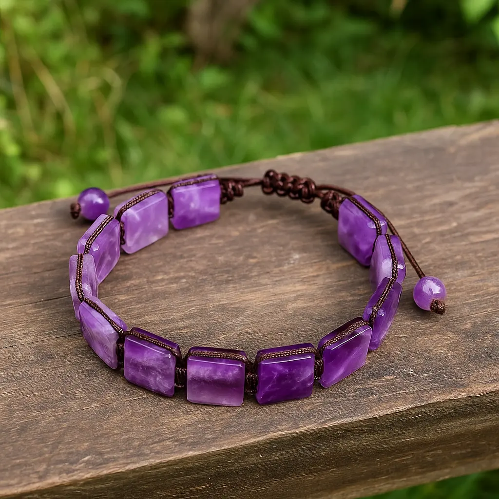 AA+ Grade Amethyst Protection Bracelet Natural Stone Cube Beads Bracelet for Men Women Adjustable Arm Ring Jewelry