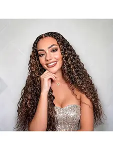 5X5 HD Lace 1B/30# Ombre Deep Wave Human Hair Wig Glueless Pre Plucked 180 Density Wet And Wavy Brown Curly Wig Summer Daily Outdoor Wigs For Women