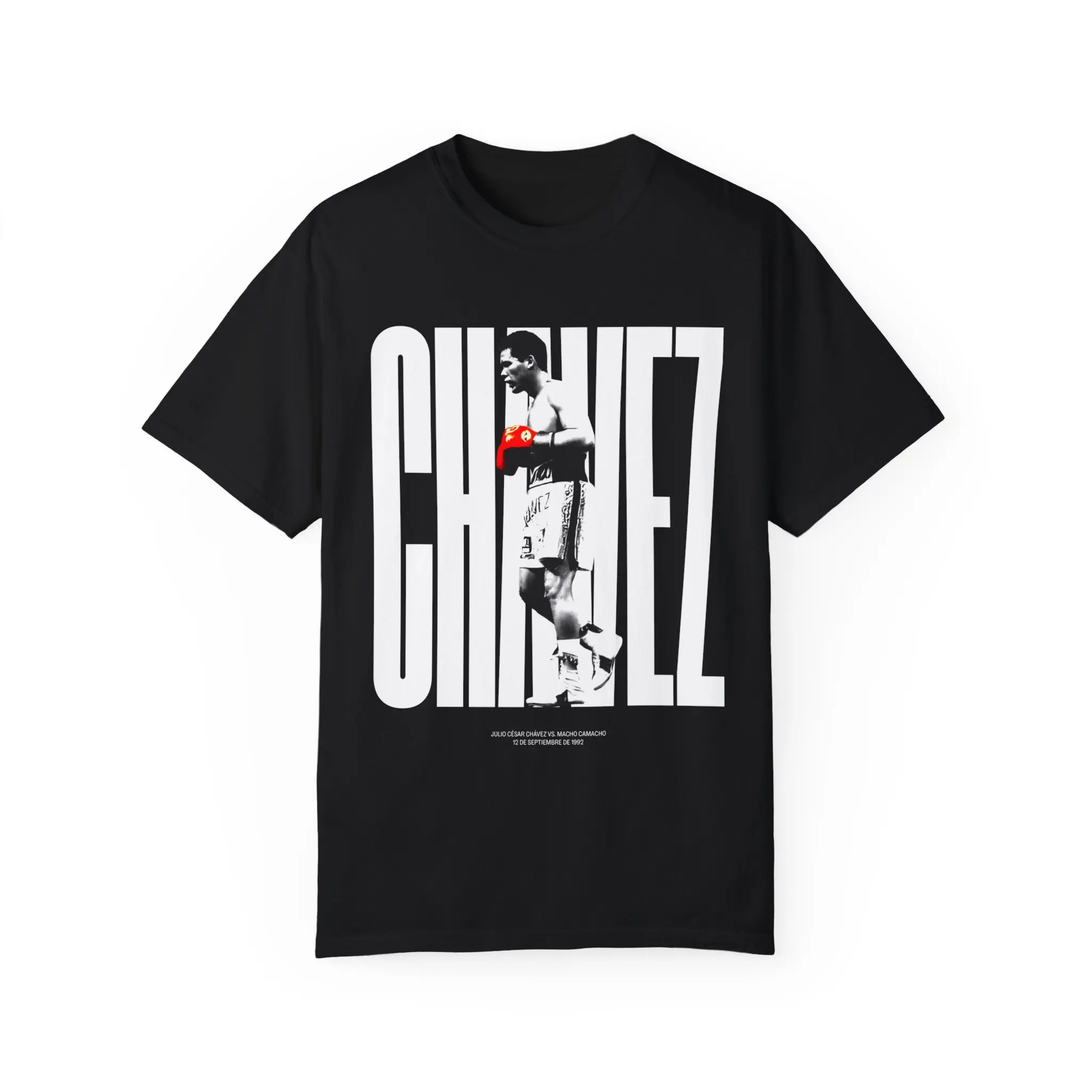 Men's Julio Cesar Chavez Tribute T-Shirt, Soft Retro Graphic Short Sleeve Streetwear for Boxing Fans, Las Vegas 1992, Shortsleeve, Tee, Fabric, Menswear Top, Print, Tops, Casual Fit, Limited Edition, Bold Letters, Round Neck, Soft Fabric, Vintage, Graphic