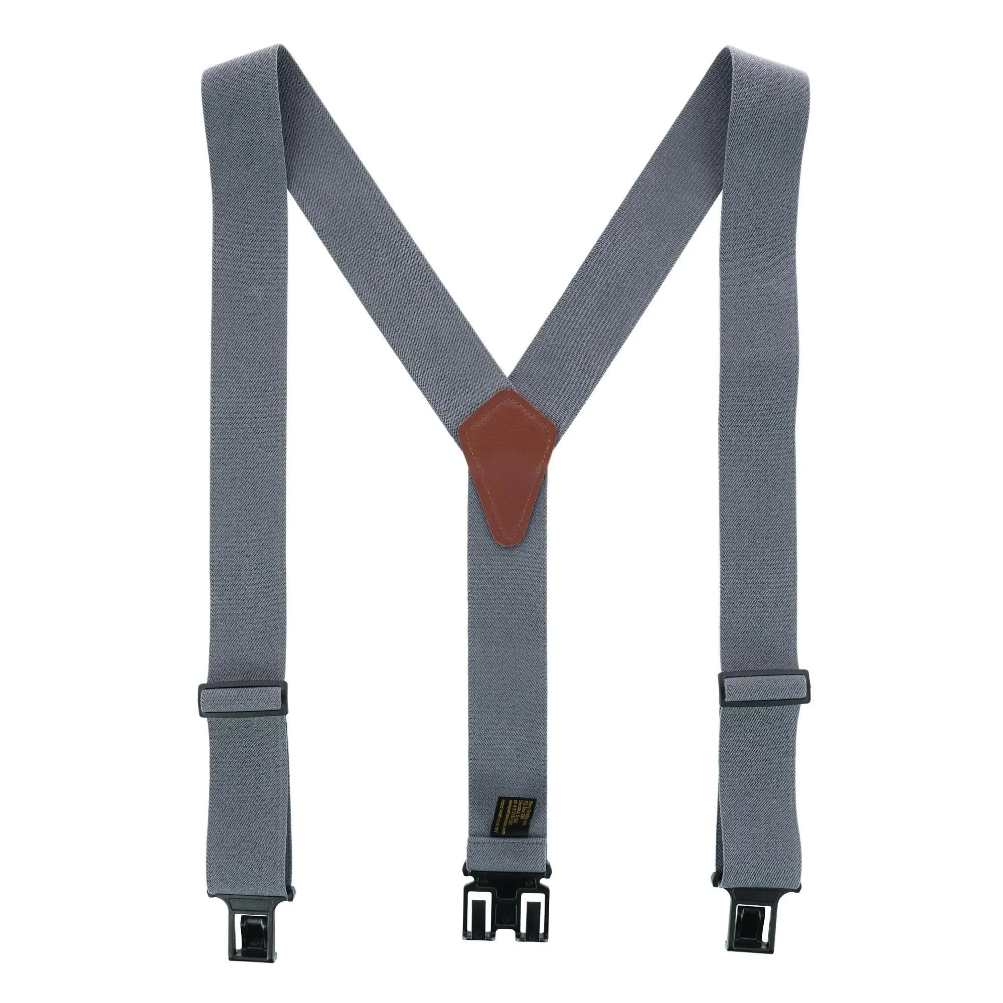 Perry Suspenders™ Men's Heavy Duty Work Safety Suspenders - 2" Width Adjustable Elastic Y-Back Hook-End, 36.5-54.5 Inches, Regular & Tall Sizes, Leather Back Patch, Attaches to Belt, Clips Pants