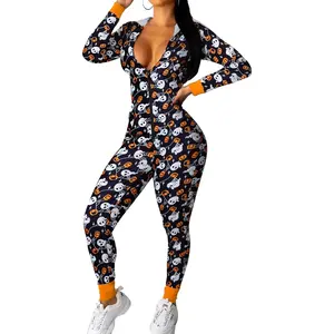 Christmas Onesie Women Sexy Pajamas Zipper Halloween One Piece Bodycon Outfit Jumpsuit Costume S-XXL