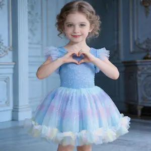 Girls Rainbow Sequin Ballet Tutu Dress Kids Sparkle Ballerina Costume