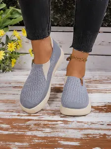 Women's Breathable Knit Loafers, Casual Shoes, Comfortable Slip-On Walking Shoes, Soft Sole Design, Round Toe, All Seasons Wear
