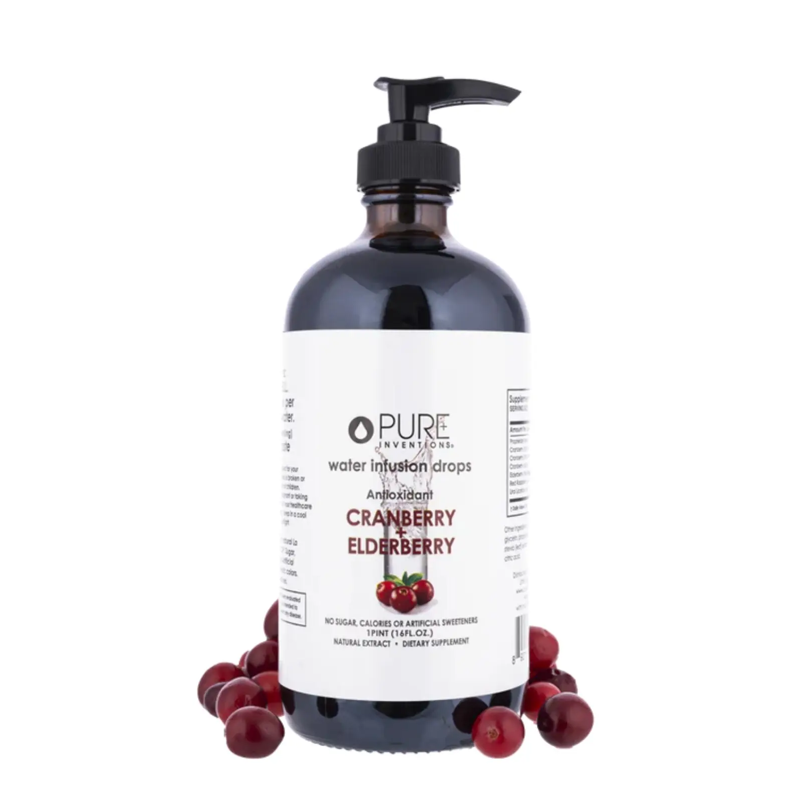 Pure Inventions Cranberry Elderberry Premium Water Infusion Drops - 16oz Sugar-Free Hydration Water Enhancer with 0 Calories, No Artificial Sweeteners, Natural Extracts, 500 Servings