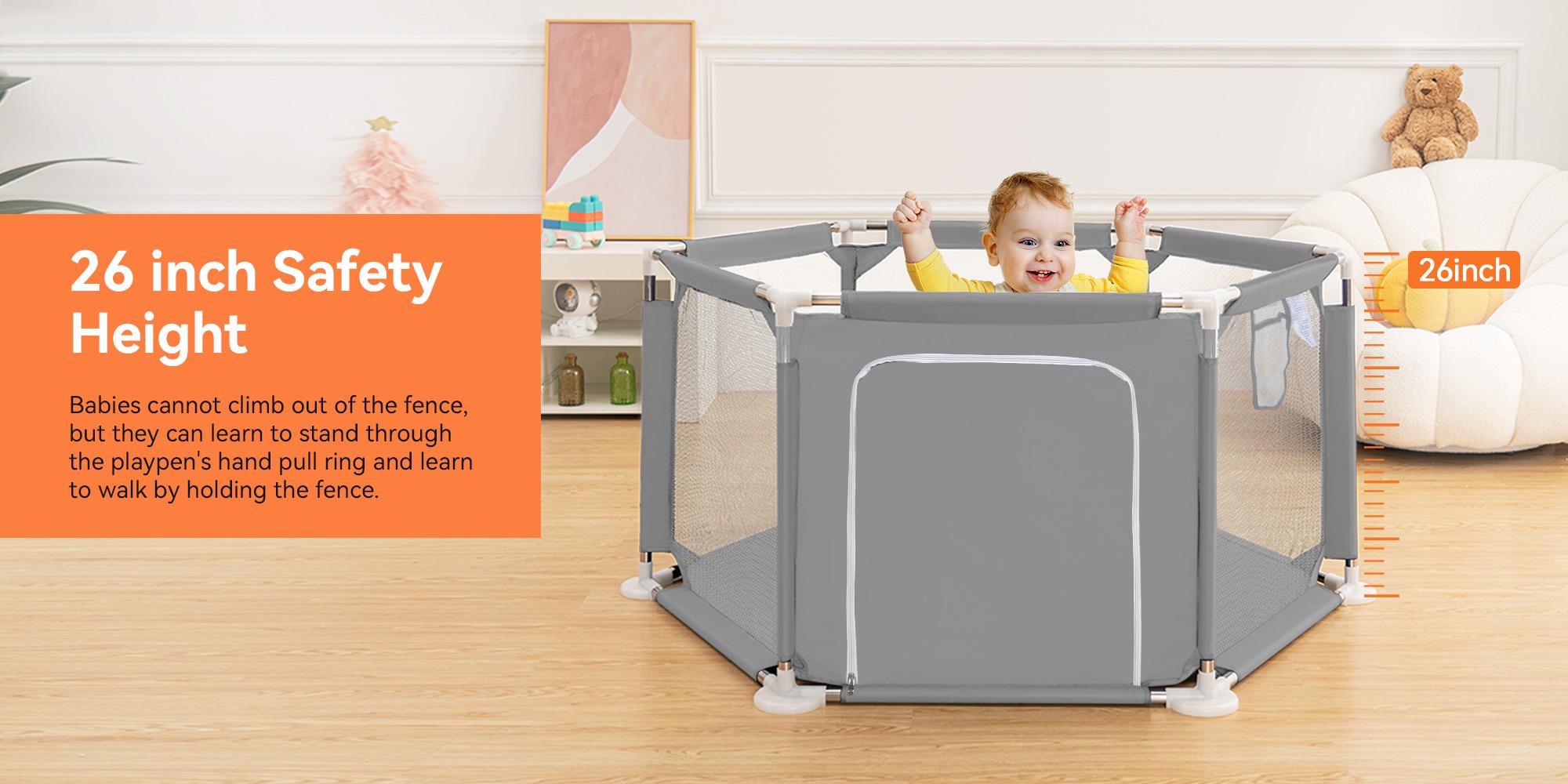 Hexagon Baby Playpen, Breathable Mesh Indoor/Outdoor Playard - Sturdy 6-Sided Safety Fence for Toddlers, Versatile Fun Zone for Play & Nap Time