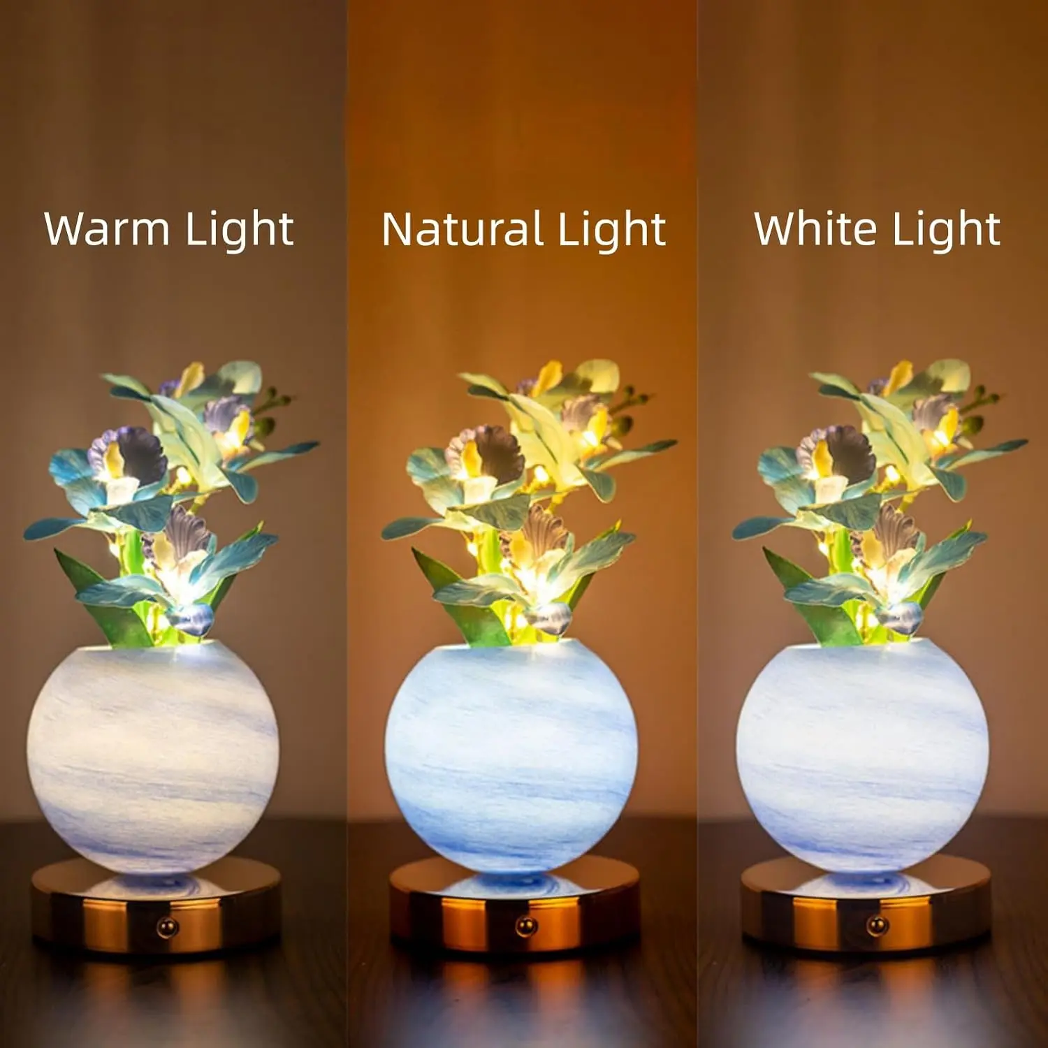 Tulip LED Table Lamp, Rechargeable & Cordless, Touch Dimmable, Artificial Butterfly Orchid Bedside Lamp, Light-Up Sign, Romantic Gift for Bedroom, for Women and Moms
