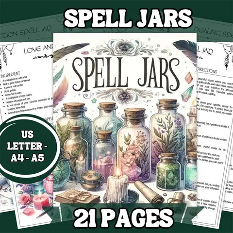 Spell Jars Magic Wish Bottle Journal & Witch Garden Notebook, Creative Diary for Spellcasting & Green Witch Enthusiasts, Blank Paper Journal, Stationery Gift