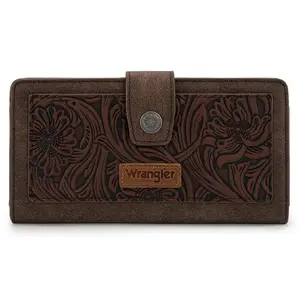 Wrangler Tooling Flower Wallet Women Bifold Phone Wallet Large Capacity Credit Card Cash Wallets, Card Cases & Money Organizers Ladies Female Western Wallets with RFID Lining