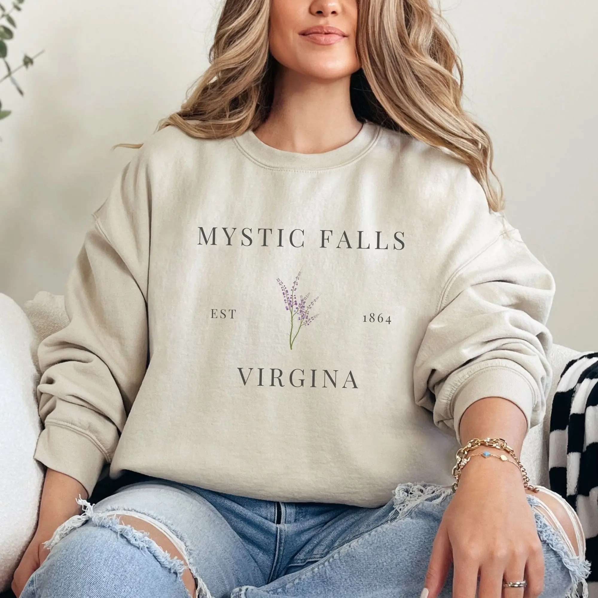 Mystic Falls Sweatshirt, Fall Sweatshirt, Vamp Diaries, Virginia Crewneck, Mystic Falls, Salvatore Brothers, 2000s TV Merch, TV Fan Gift