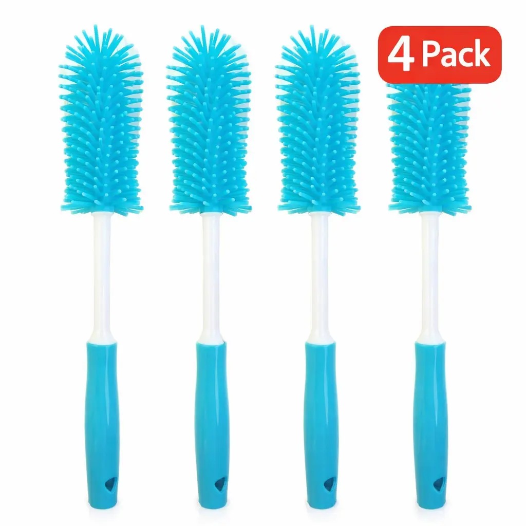 4 Pack Silicone Bottle Brush Set Nipple & Straw Cleaner 360 Degree Cup Washer Pink & Blue Easy Carry Soft Bristles for Safe Cleaning Ideal for Baby Bottles Nipples Straws Premium Quality