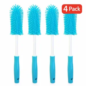 4 Pack Silicone Bottle Brush Set Nipple & Straw Cleaner 360 Degree Cup Washer Pink & Blue Easy Carry Soft Bristles for Safe Cleaning Ideal for Baby Bottles Nipples Straws Premium Quality