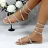 Women's Spiral Wrap Up Sandals for Women 2026 Gladiator Sparkly Rhinestone Decorated Ankle Strap Shoes Breathable Glitter Flat Summer Dressy for Party Wedding Girl Footwear Chanclas 【Runs Small,Size Up Half a Size】
