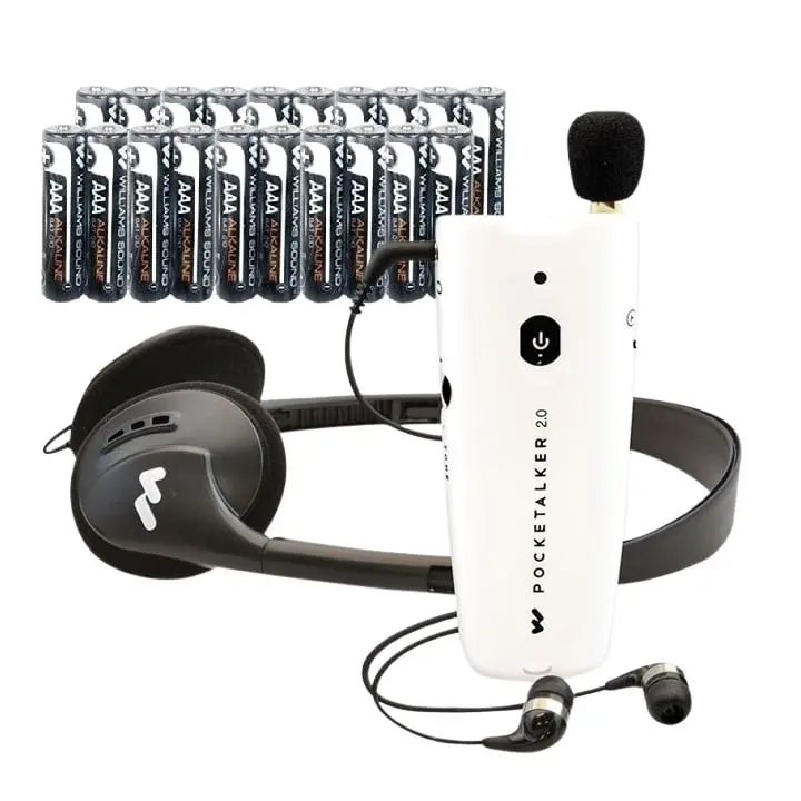 212 MAIN Williams Sound WS-PKT2.0-20 Pocket Talker 2.0 Personal Amplifier with Plug, Headset, Mics, Adjustable Stereo Audio & Speakers