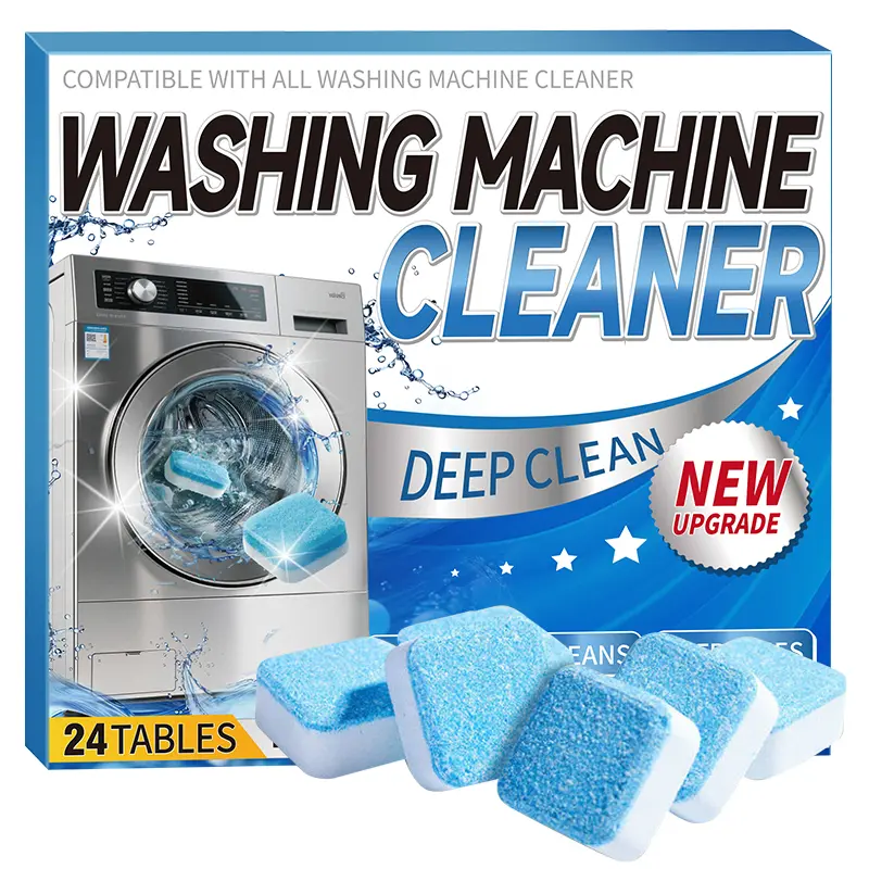 24-Pack Powerful Washer Machine Cleaner Cleaning Tabs, Fast Dissolving Powder Descaler with Grime Removal, Septic-Safe All-Washer Fit for HE Top-Load & Front-Load Units, Monthly Household Laundry Accessory