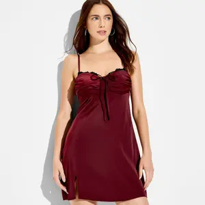Women's Lace Trim Satin Bustier Mini A-Line Dress - Wild Fable