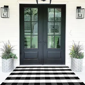 Buffalo Plaid Outdoor Rug 35.4'' x 59'' Black and White Front Door Mat for Farmhouse Decor Entryway Porch Layered Welcome Mat Classic Buffalo Plaid Pattern