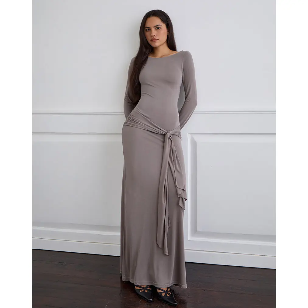 Zeya Maxi Dress in Cupro Taupe Grey