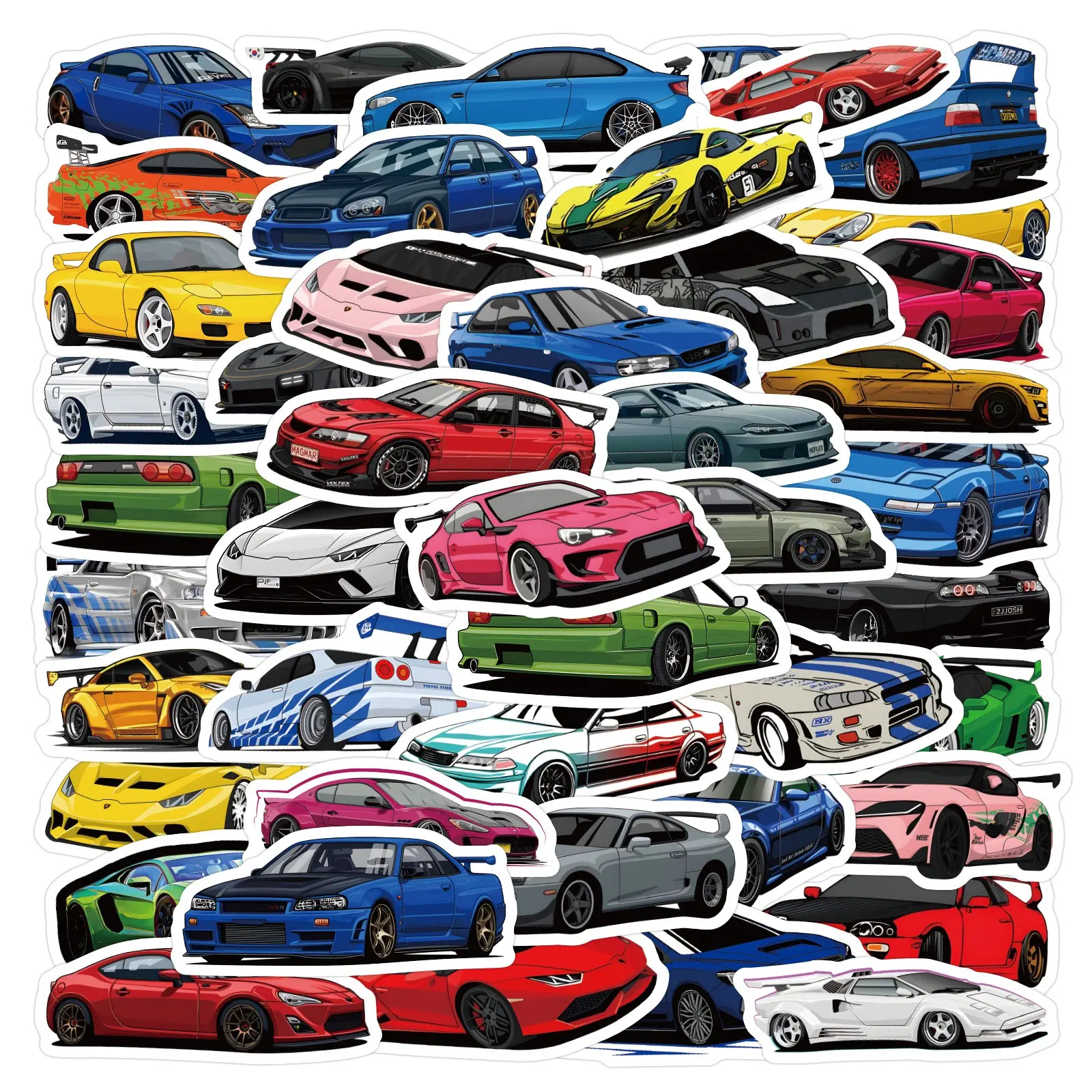 60 Sheets Cartoon Car Jdm Stickers, Sticker Set, Waterproof Decorative Stickers for Notebook, Stationery, Water Bottle, Computer, Fun & Durable