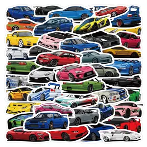 60 Sheets Cartoon Car Jdm Stickers, Sticker Set, Waterproof Decorative Stickers for Notebook, Stationery, Water Bottle, Computer, Fun & Durable