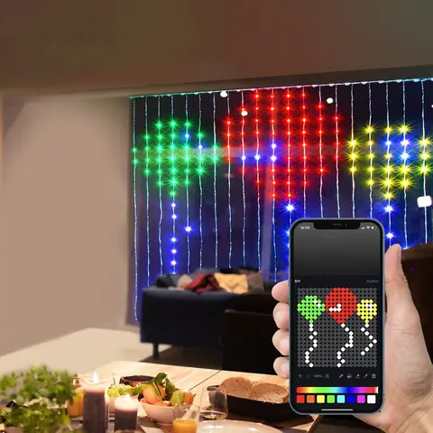 Smart LED Curtain Lights, RGB Wall Lights, DIY Curtain String Lights for Bedroom Living Room Backdrop Xmas Party, Led Decoration, 6.6 x 6.6ft, 400 LEDs