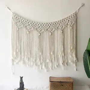 Macrame Wall Hanging with Handmade Fringe Tassels, Bohemian Style Wedding Decor, Perfect Backdrop for Home or Events