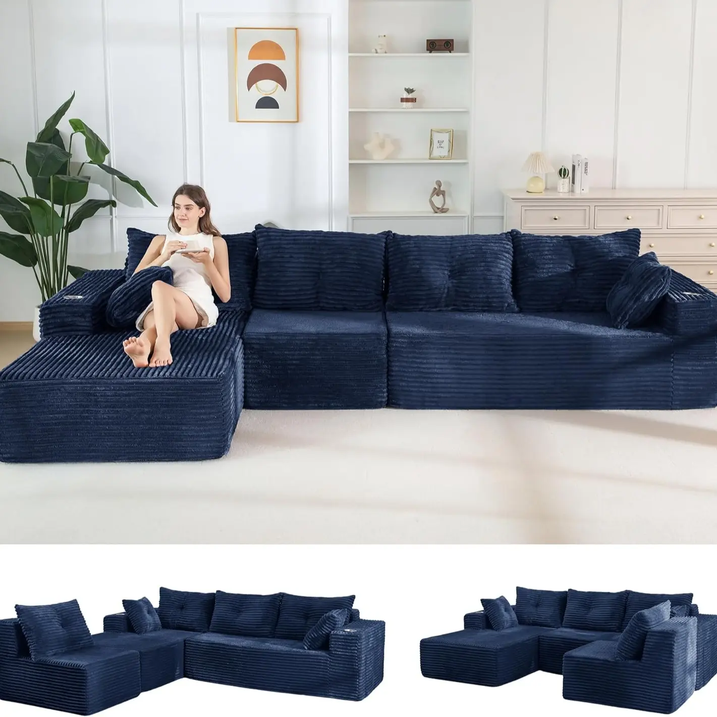 Navy- 3 Seater+Left Facing Chaise