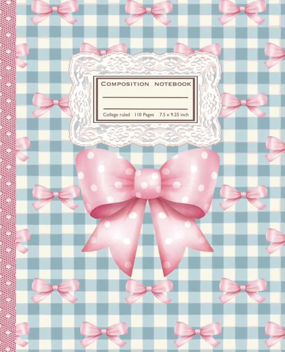 Composition Notebook: Aesthetic & Cute Pink Bow, College Ruled, Vintage-Inspired Design, 7.5 X 9.25 inch