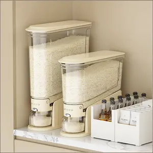 30 pounds  Press-Top Rice Container – Airtight, Pest- and Moisture-Resistant Plastic Rice Bin for Kitchen, Transparent Grain Storage Bin for Dry Goods and Cereals, Ideal for Winter Pantry Organization Storage Organization