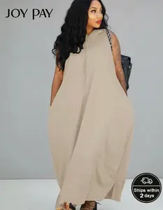 JOYPAY Women's Sleeveless Hoodie Maxi Dress - Feminine, Comfortable, Casual Wear Grey Soft Breathable Fabric Loose Fit Chic Sporty Streetwear Everyday Women's Dresses, Maxi Dress For Women
