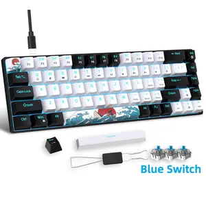 HXSJ Mechanical Gaming Keyboard, 68-key Wired Gaming Keyboard, Mechanical Backlit Keyboard, USB Powered Mini Keyboard with Blue Light for Windows, Mac, PC & Laptop
