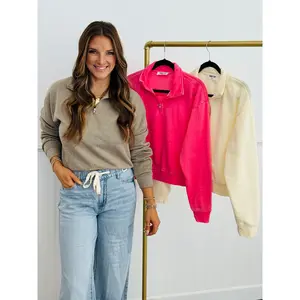 Half Zip Pullover Sweatshirt Top (Reg.)-3 Colors